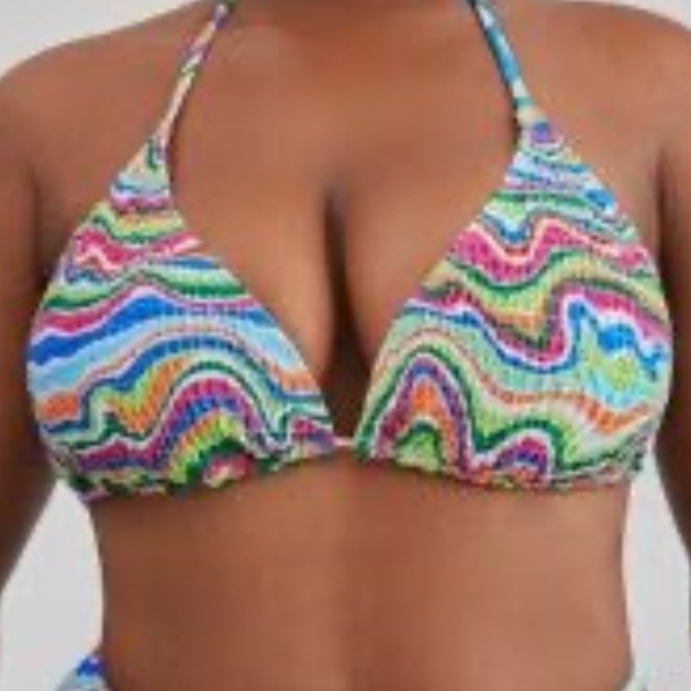 💰 5/$20!! SHEIN Vibrant neon pink, green, yellow Wave Bikini Top sz 1XL